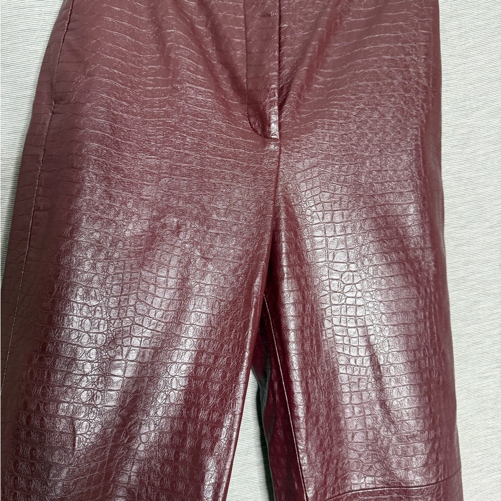 Zara Maroon Croc-Embossed Trousers - Picture 2 of 10